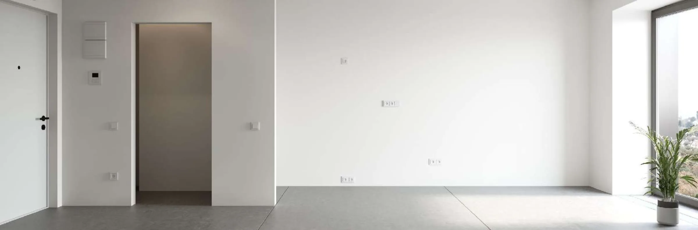 Квартира JOIS в отделке white box MR BASE: подготовленные стены, пол и разводка